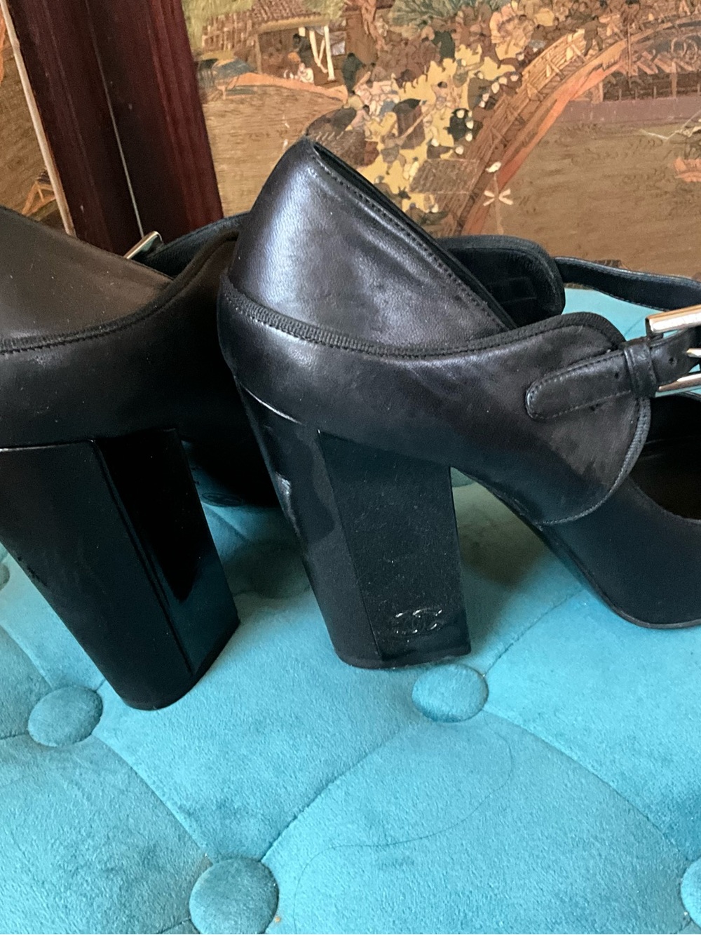 CHANEL Black Patent & Leather Mary Jane Pumps - Picture 5 of 8